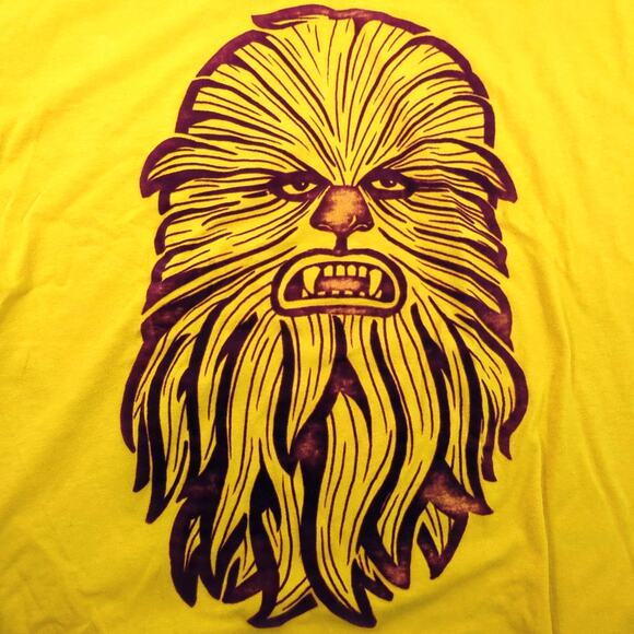Star Wars T Shirt Mens 2XL Chewbacca Yellow w Raised Fuzzy Maroon Stripes XXL - Picture 1 of 3